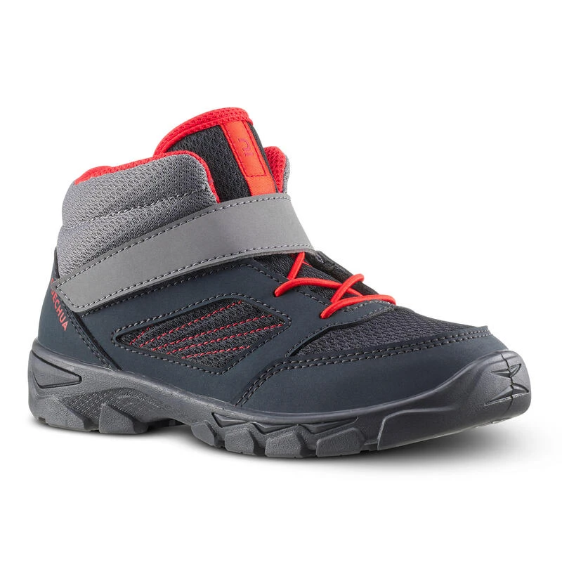 Quechua Wandelschoenen Voor Kinderen MH100 Mid Klittenband Donkergrijs 24 Tot 34