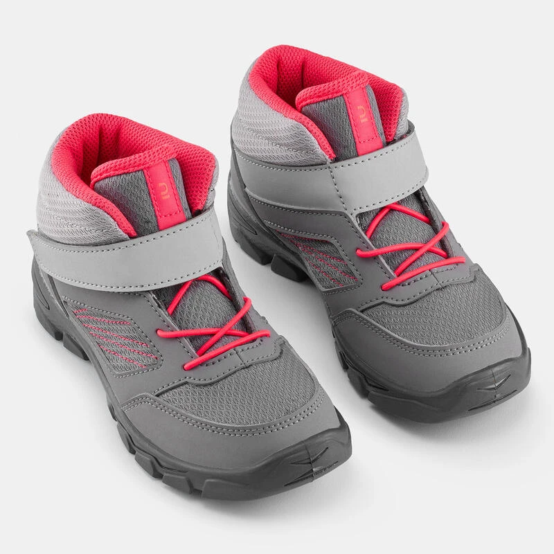 Quechua Wandelschoenen Voor Kinderen MH100 Mid Klittenband Grijs Roze 24 Tot 34 - Afbeelding 4