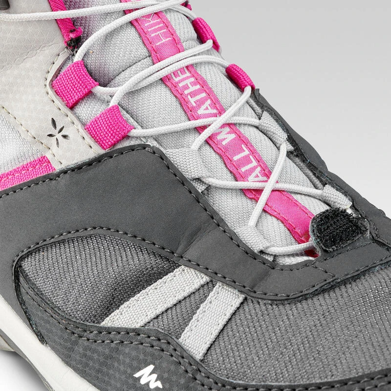 Quechua Waterdichte Halfhoge Wandelschoenen Voor Kinderen Crossrock Grijs 35-38 Veters - Afbeelding 6