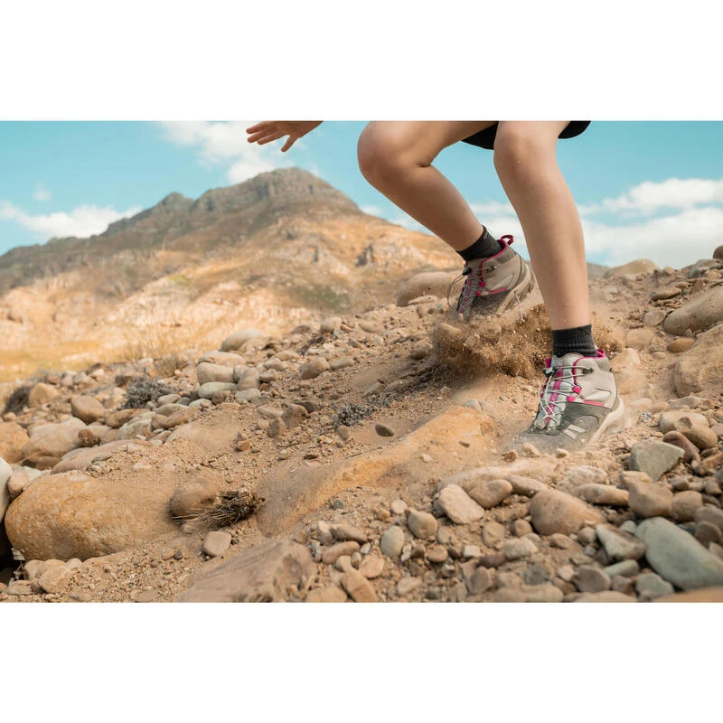 Quechua Waterdichte Halfhoge Wandelschoenen Voor Kinderen Crossrock Grijs 35-38 Veters - Afbeelding 8